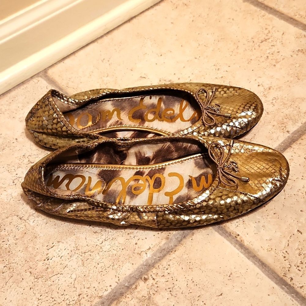 Sam Edelman "Felicia" Gold Snakeskin-Print Ballet Flats Size 9.5
